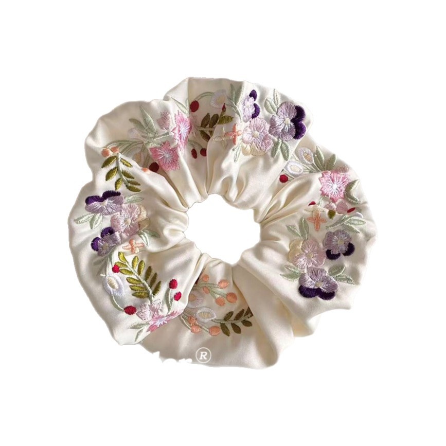 Women's Spring Cloth Hair Tie Colorful Pastoral Floral Embroidery