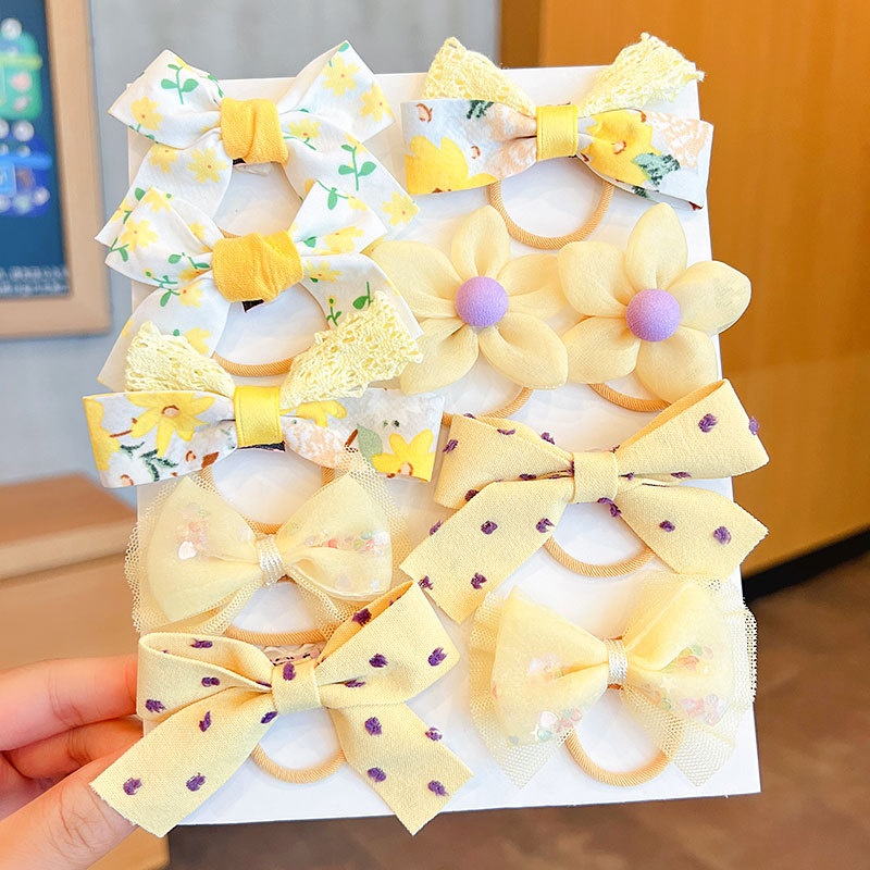 Baby Girls No-Damage Cloth Ponytail Hair Ties Sweet Floral Pattern