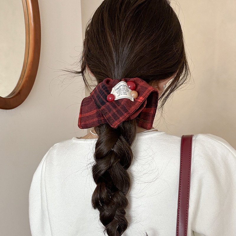 Women's Handmade Spring Ponytail Hair Scrunchie Checkered Fabric