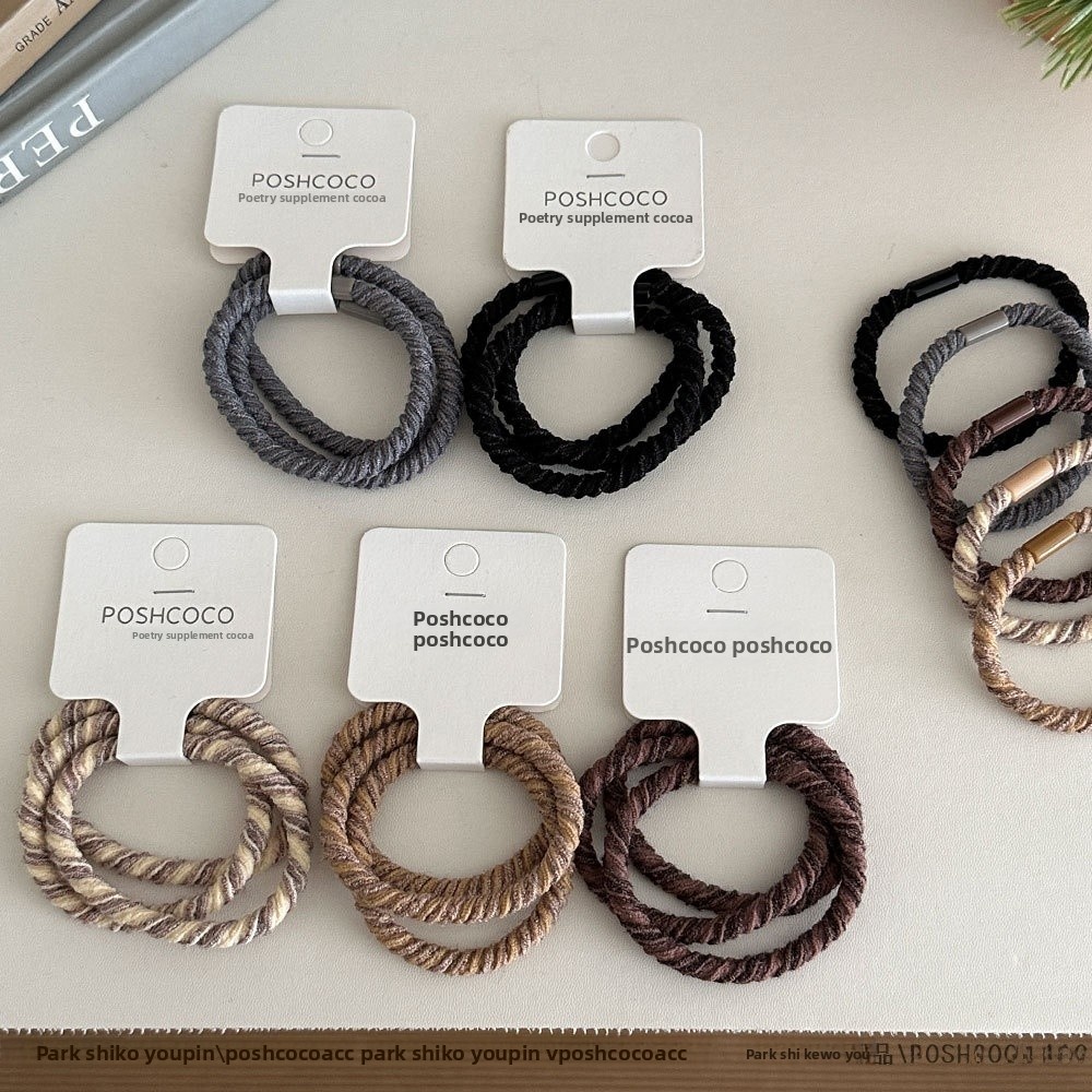 Women's Spring Cloth Rubber Band Hair Accessories Khaki Stripe 3PCS