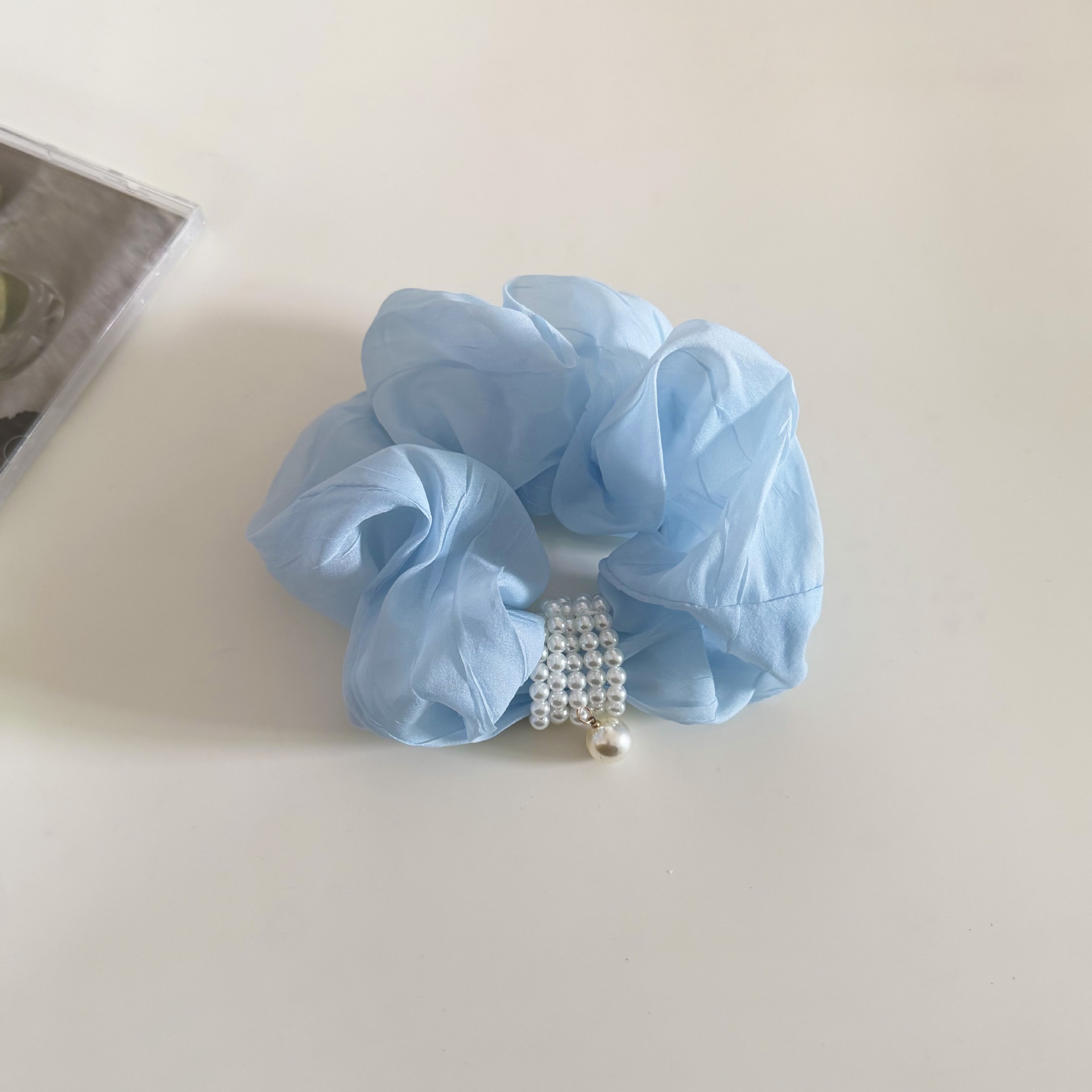 Women's French Soft Gauze Hair Tie For Daily Wear Black Pearl