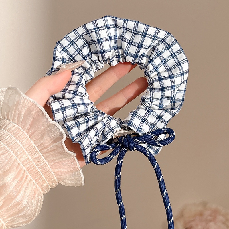 Women's Handmade Spring Ponytail Hair Scrunchie Checkered Fabric
