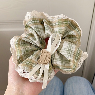 Women Spring Summer Cloth Hair Scrunchie Tie Romantic Polka Dot Lace