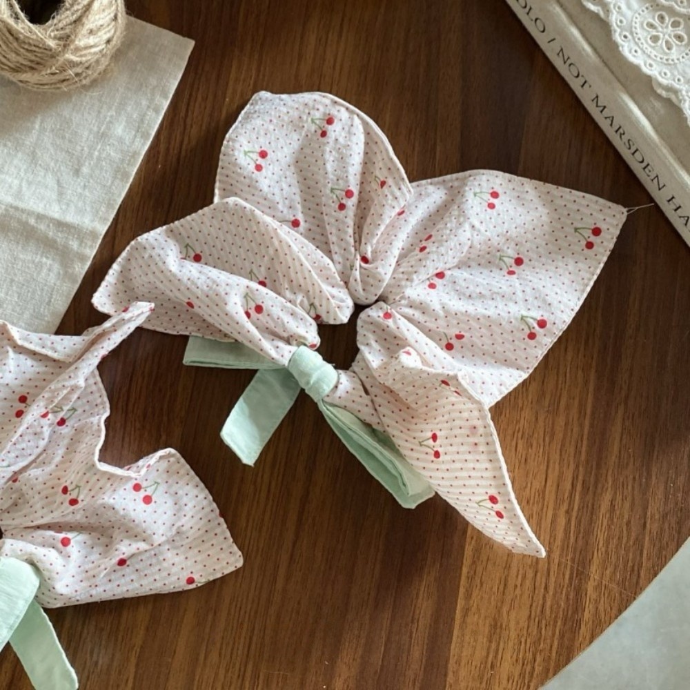 Women's Cloth Telephone Cord Hair Tie for Spring Summer Cherry Bow Knot