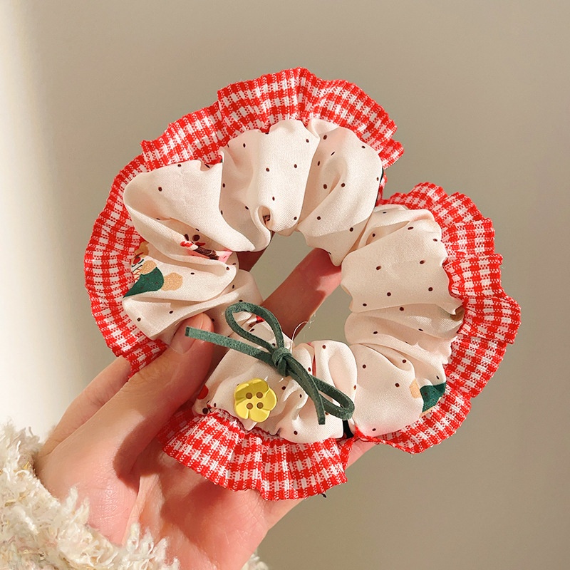 Women's Sweet Lace Ponytail Hair Tie Cloth Scrunchie Coral Lily Floral