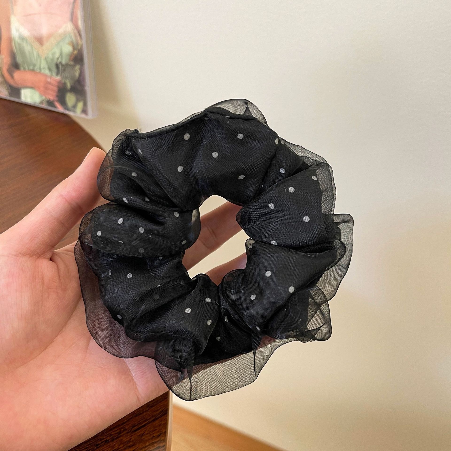 Women's Spring Summer Gauze Floral Hair Tie Rubber Band White