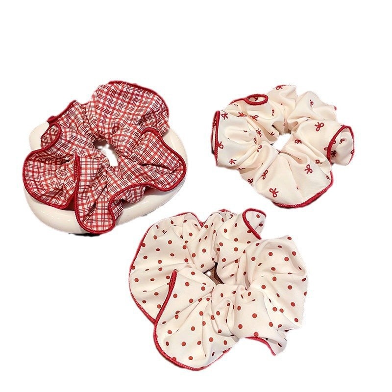 Girls High Elastic Cloth Bun Scrunchie Hair Accessories Red Bow