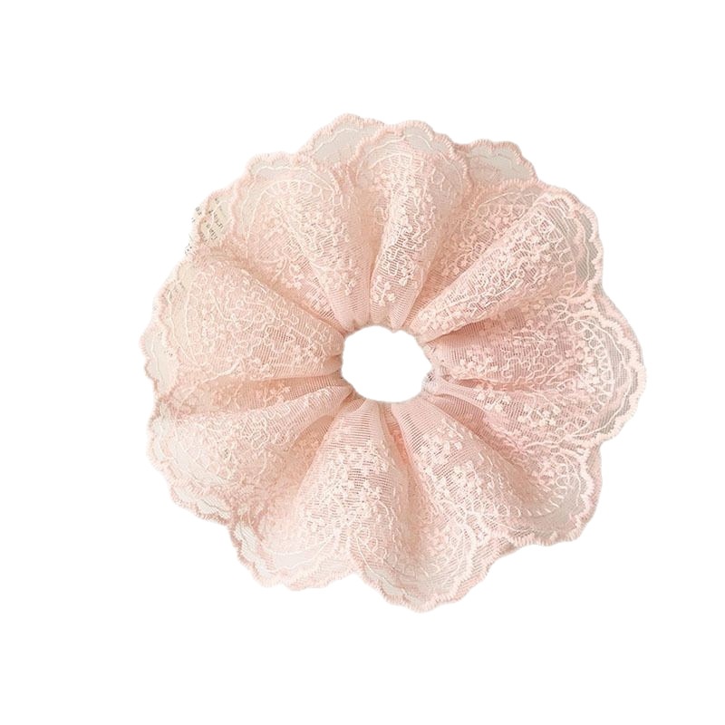 Women Spring Summer Cloth Hair Scrunchie Tie Romantic Polka Dot Lace
