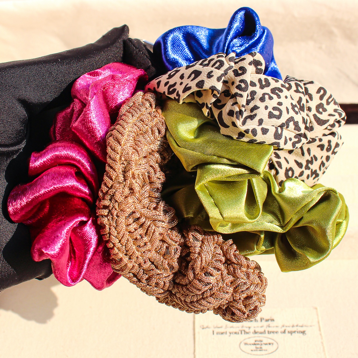 Women's All-Season French Satin Hair Ties 5PCS Multicolor Solid Leopard