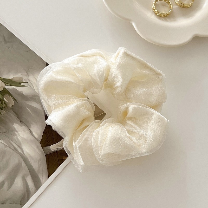 Women's Spring Summer Gauze Floral Hair Tie Rubber Band White