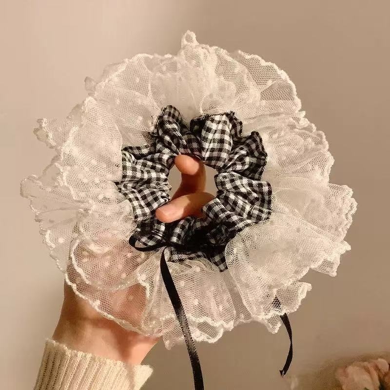 Women's High-End Large Cloth Bun Scrunchie Hair Tie Striped