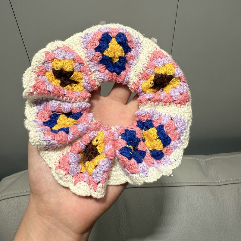 Women's Handmade Knitted Wool Ponytail Hair Tie Floral Butterfly Knot