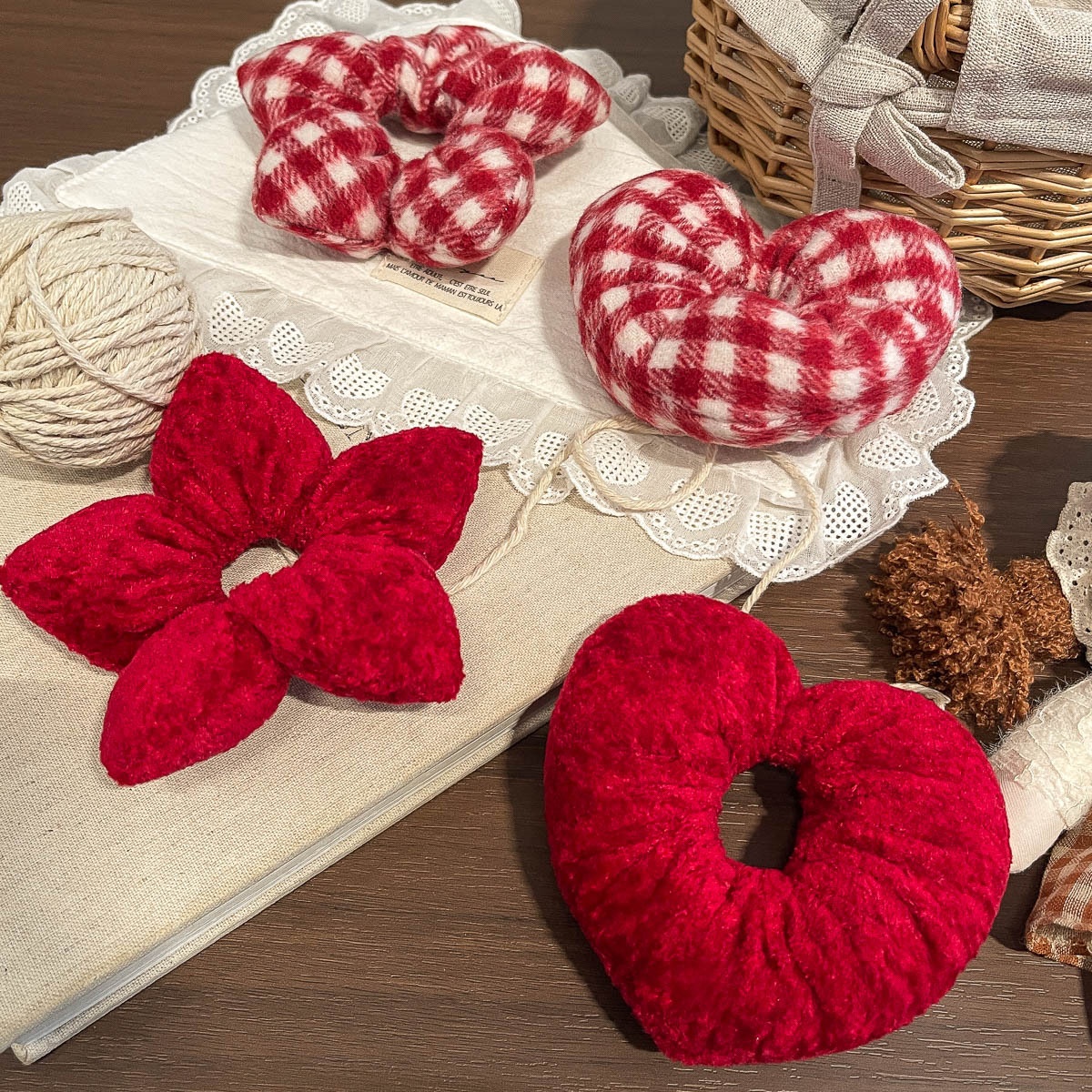 Women's Festive Velvet Hair Tie For New Year Red Heart Shape