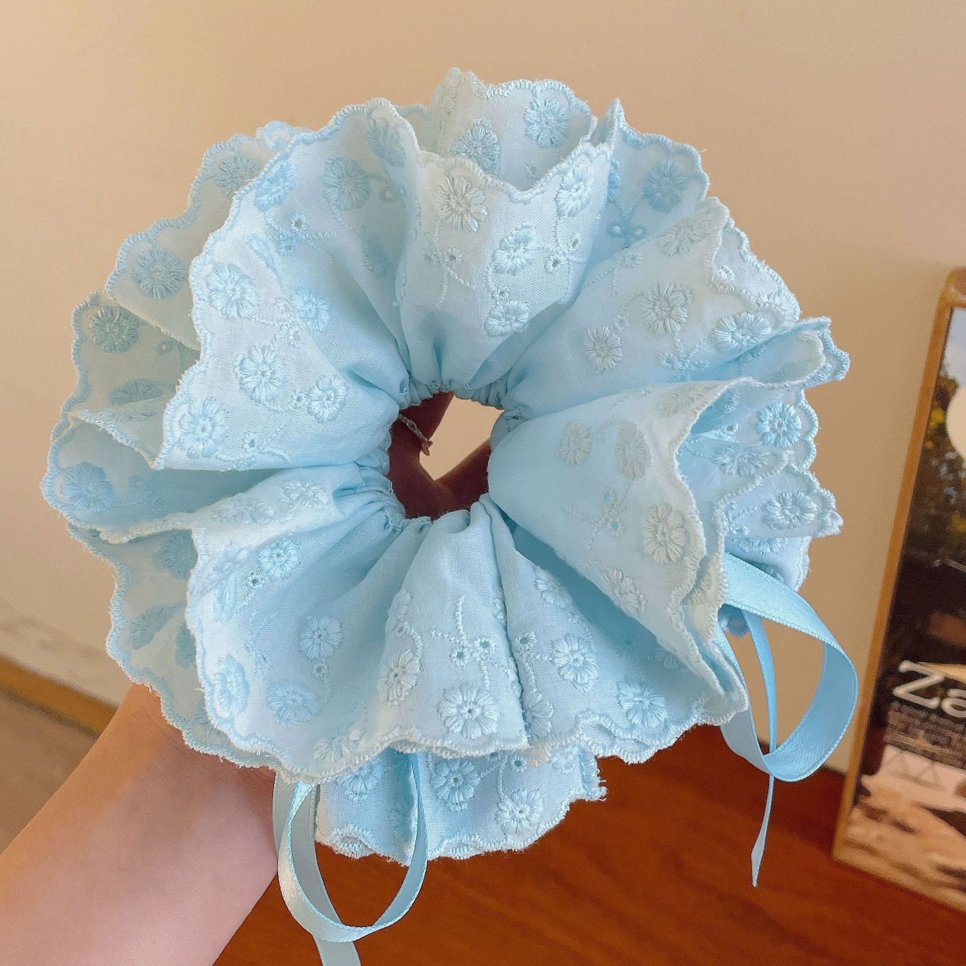 Women's Handmade Spring Ponytail Hair Scrunchie Checkered Fabric