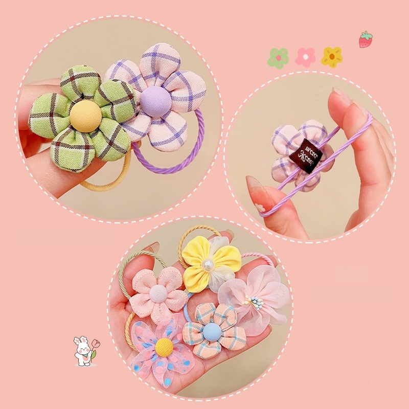 Baby Girls No-Damage Cloth Ponytail Hair Ties Sweet Floral Pattern