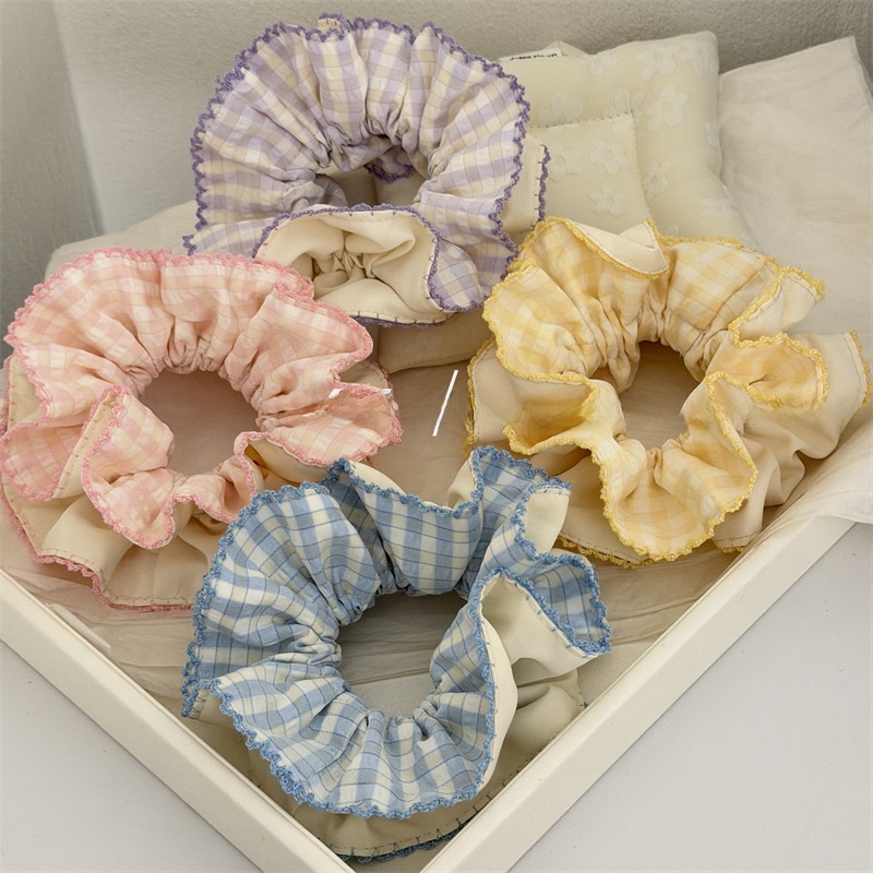Women's Spring Summer Cloth Hair Scrunchie Sweet Purple Plaid