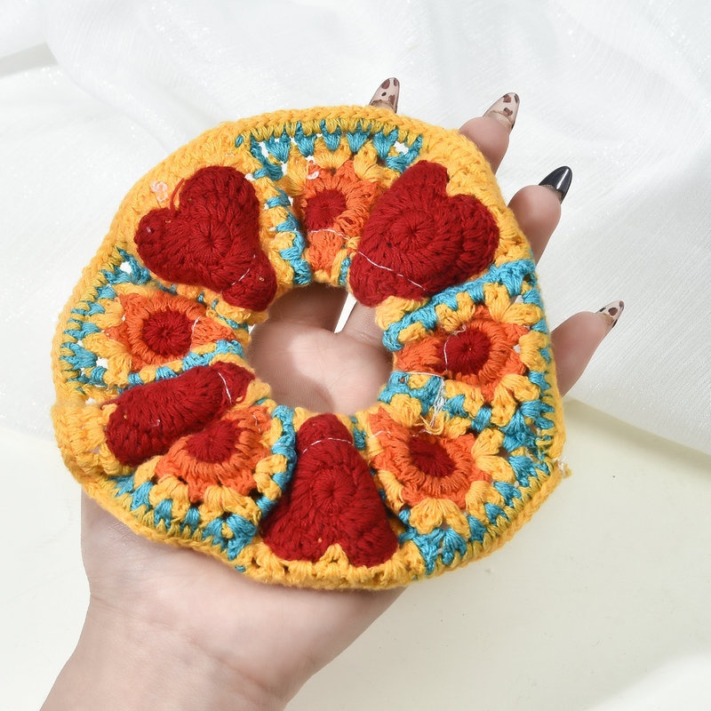 Women's Handmade Knitted Wool Ponytail Hair Tie Floral Butterfly Knot