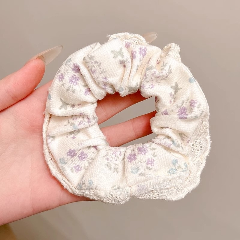 Women Daily Oversized High Elastic Lace Hair Scrunchie Elegant Floral