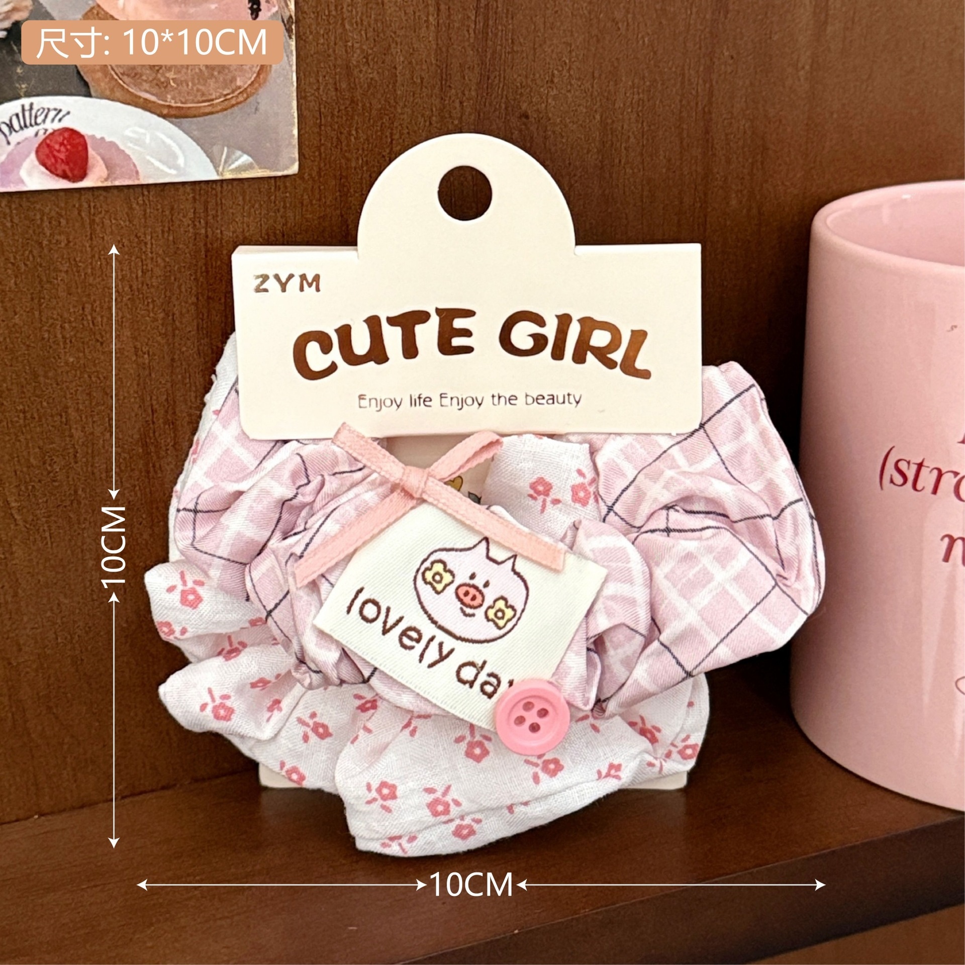 Girls Sweet Cloth Scrunchie Long Ribbon Bow Red Cherry Pattern