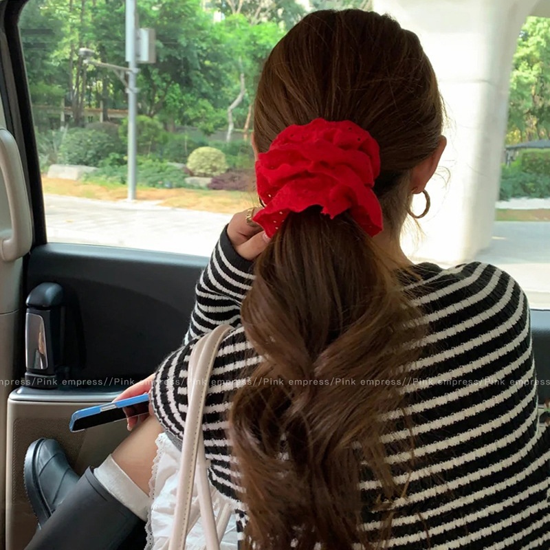 Women's Handmade Spring Ponytail Hair Scrunchie Checkered Fabric