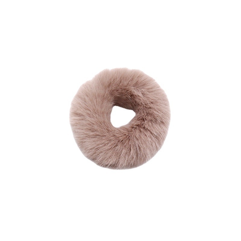Women's Cute Plush Donut Hair Ties Winter Rabbit Fur Scrunchies Solid Color