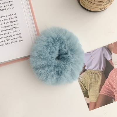 Women's Cute Plush Donut Hair Ties Winter Rabbit Fur Scrunchies Solid Color