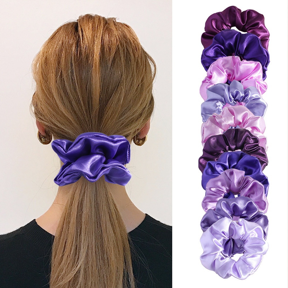 Women's Elegant Summer French Satin Hair Scrunchie Solid Purple