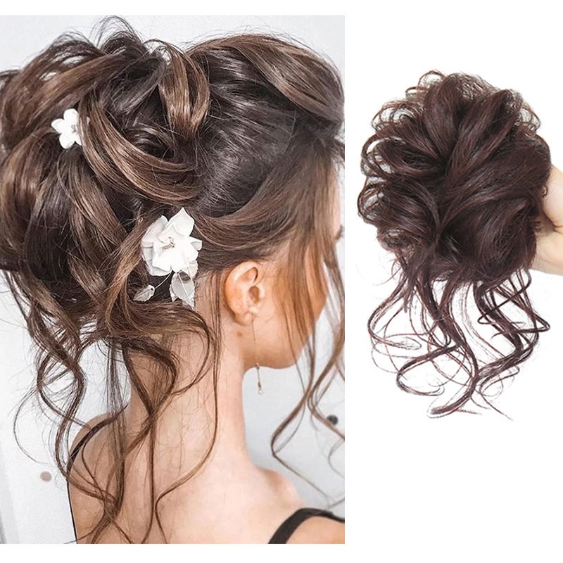 Women Daily Updo Messy Bun Hair Ring High Temp Silk Natural Texture