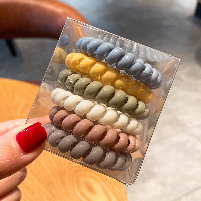Women Autumn Plastic Telephone Cord Hair Ties 6Pcs Multicolor Round
