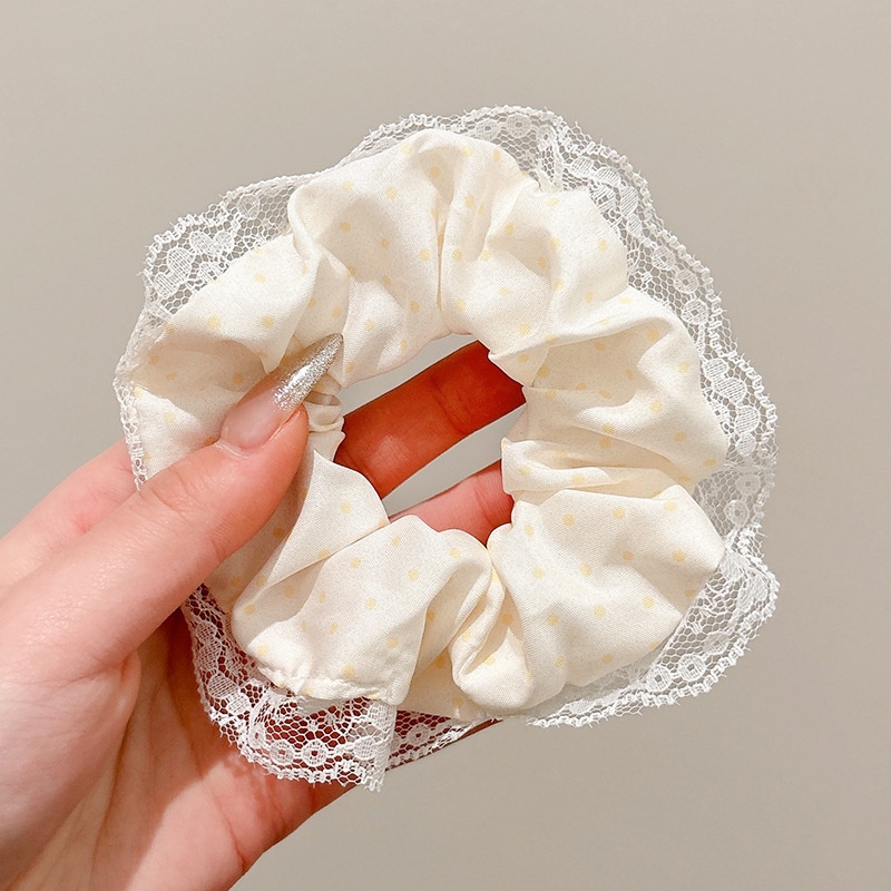 Women Daily Oversized High Elastic Lace Hair Scrunchie Elegant Floral