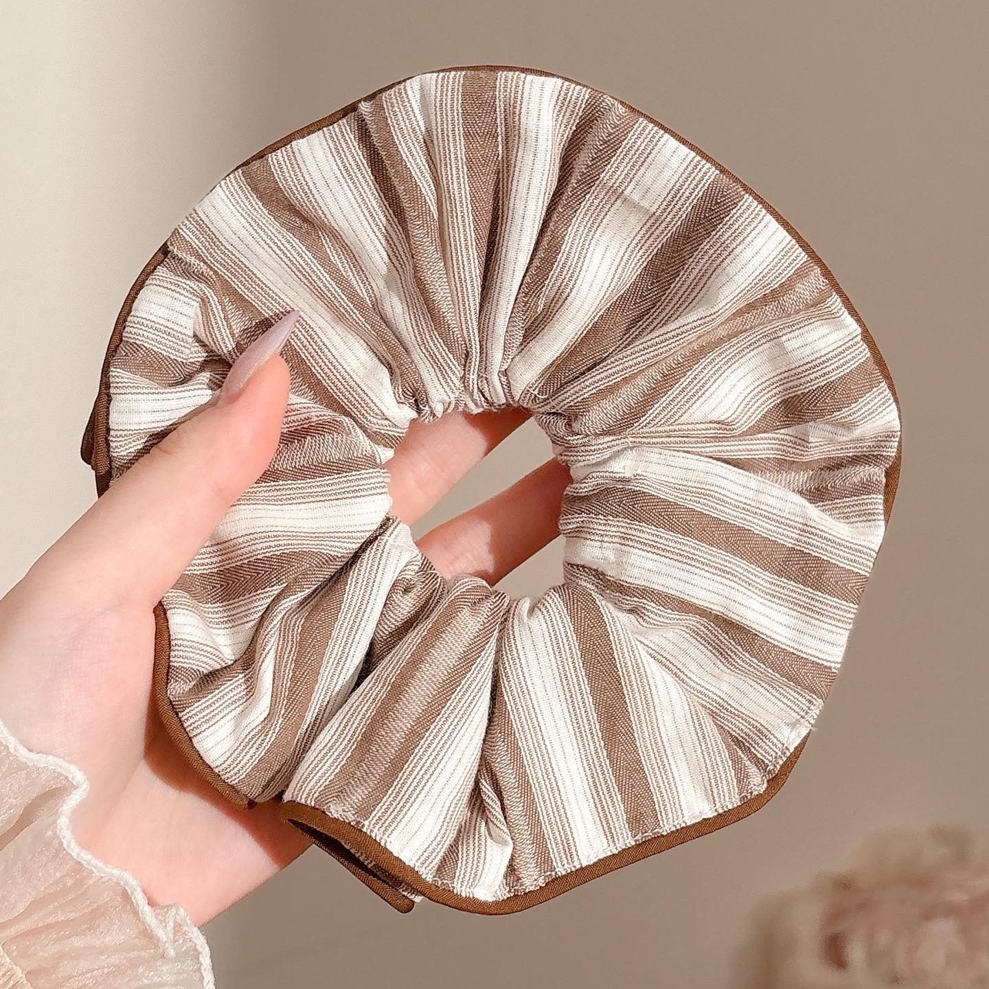 Women's Handmade Spring Ponytail Hair Scrunchie Checkered Fabric