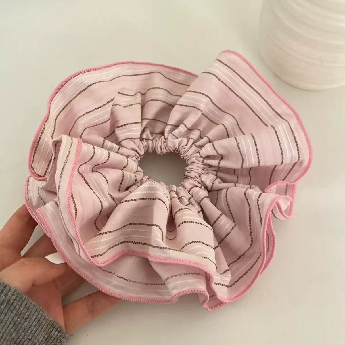 Women's Premium Oversized Lace Scrunchie Cloth Hair Tie Mint Plaid