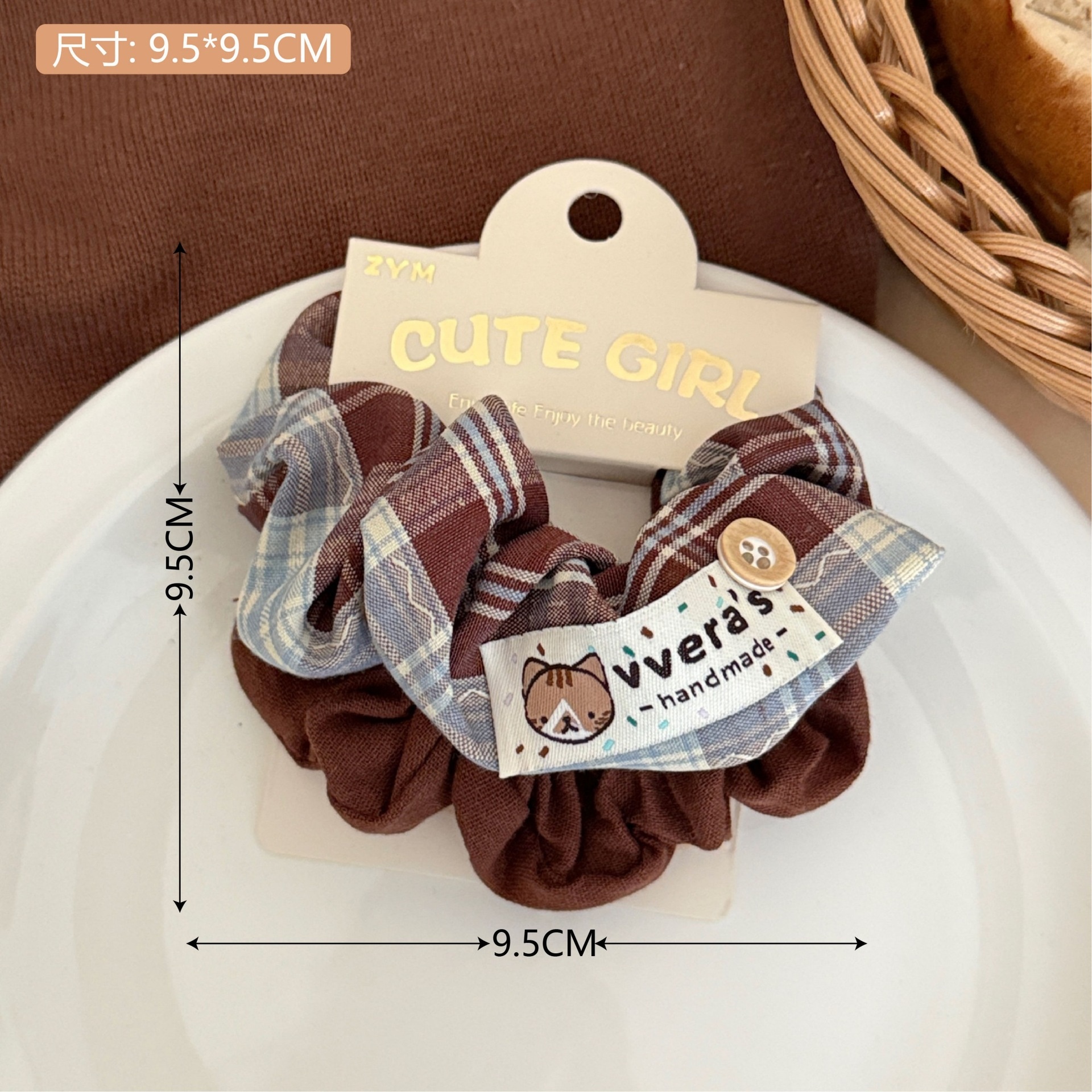 Girls Sweet Cloth Scrunchie Long Ribbon Bow Red Cherry Pattern