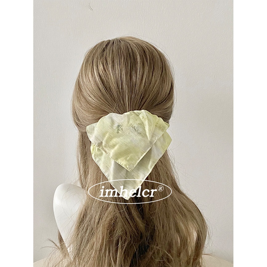 Women's Vintage Cloth Scarf Hair Tie Accessory Green Painted Flower