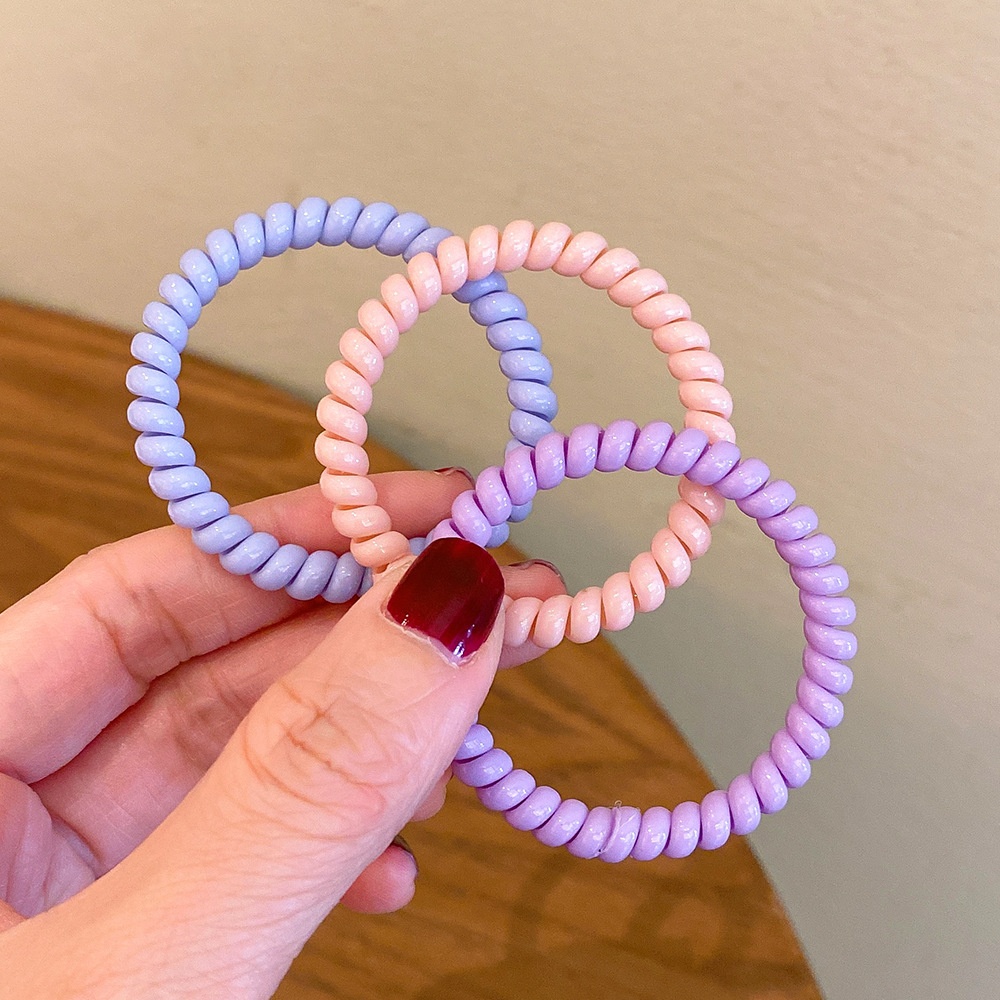 Girls Daily Rubber Spiral Telephone Line Hair Ring Sweet Candy Color