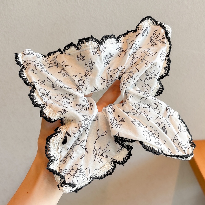 Women's Cloth Lace Scarf Scrunchie Daily Hair Tie Spring Tulip Floral