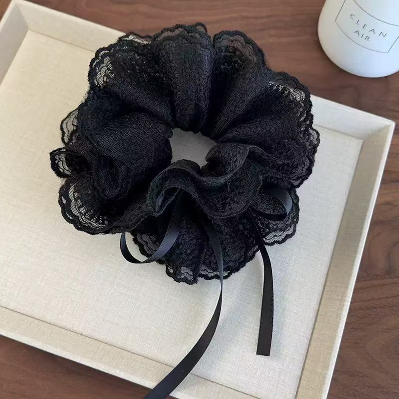 Women's Ballet Lace Hair Scrunchie Blue White Plaid Cherry Print