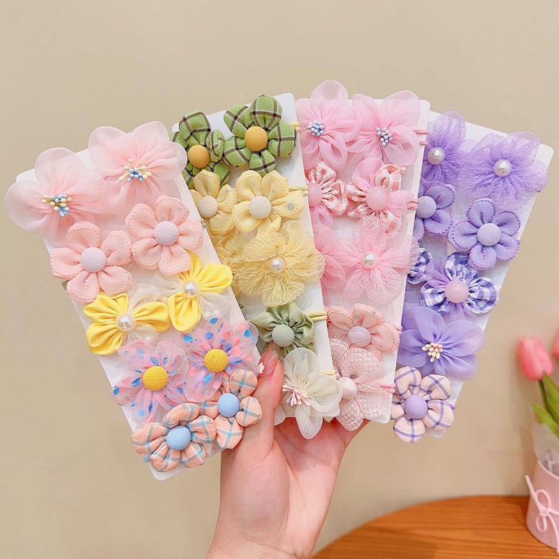 Baby Girls No-Damage Cloth Ponytail Hair Ties Sweet Floral Pattern