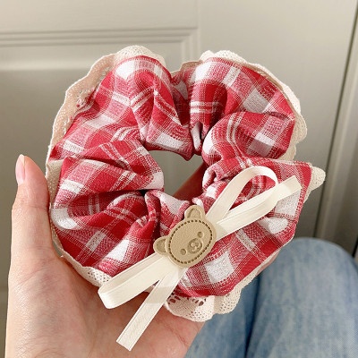 Women Spring Summer Cloth Hair Scrunchie Tie Romantic Polka Dot Lace