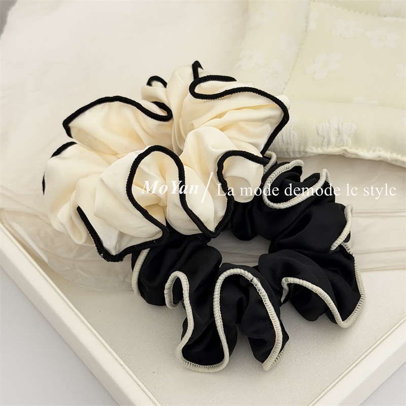 Women's Daily Soft Cloth Ponytail Hair Tie Beige Black Color Block