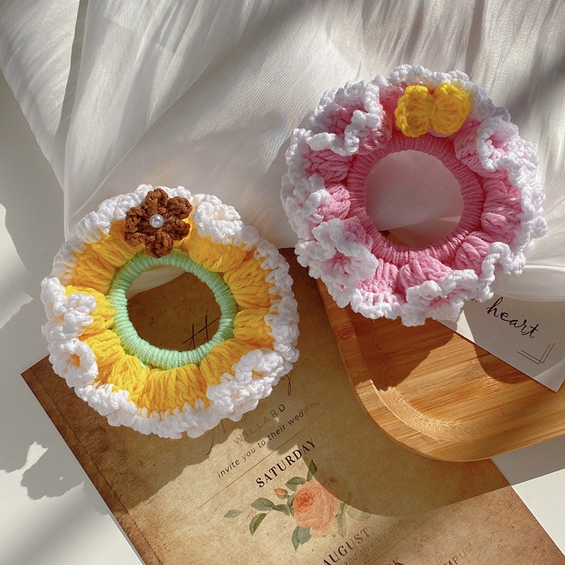 Women's Winter Hand Knitted Yarn Elastic Hair Tie British Retro Style