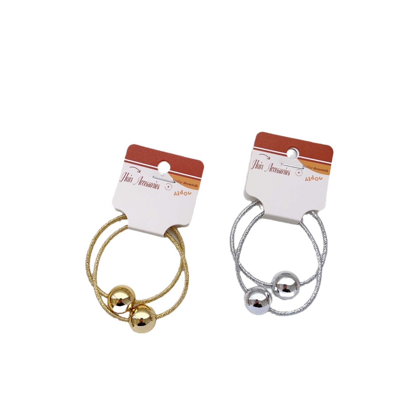 Women's Vintage Acrylic Ponytail Hair Ties Gold And Silver Round Bead