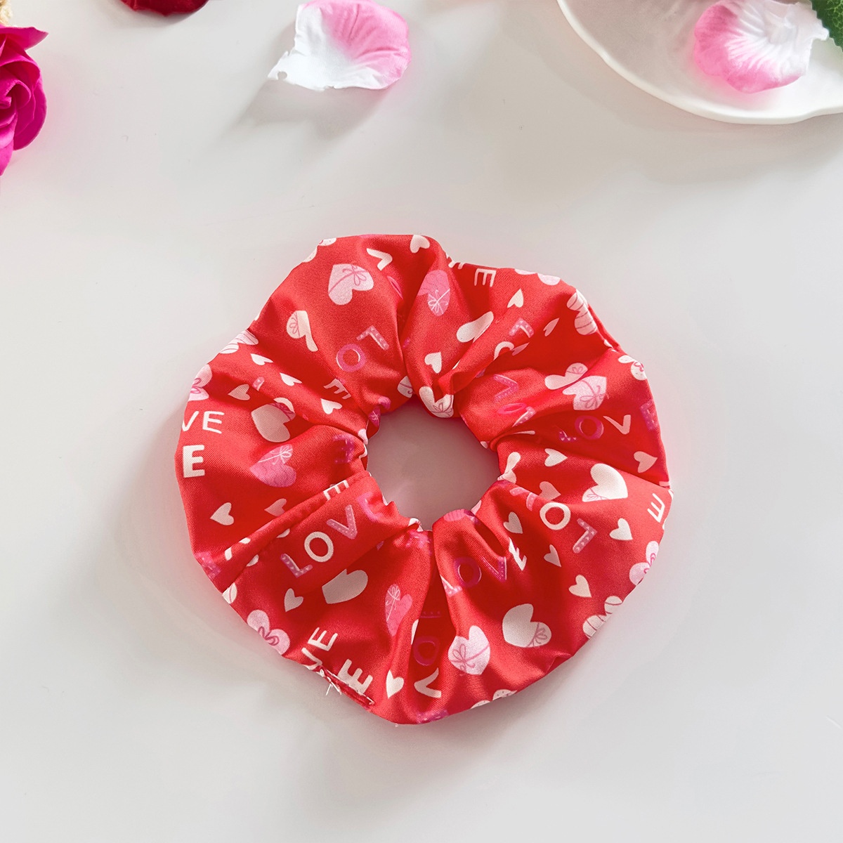 Women's Cloth Elastic Ponytail Hair Tie Red Pink Heart Lip Print