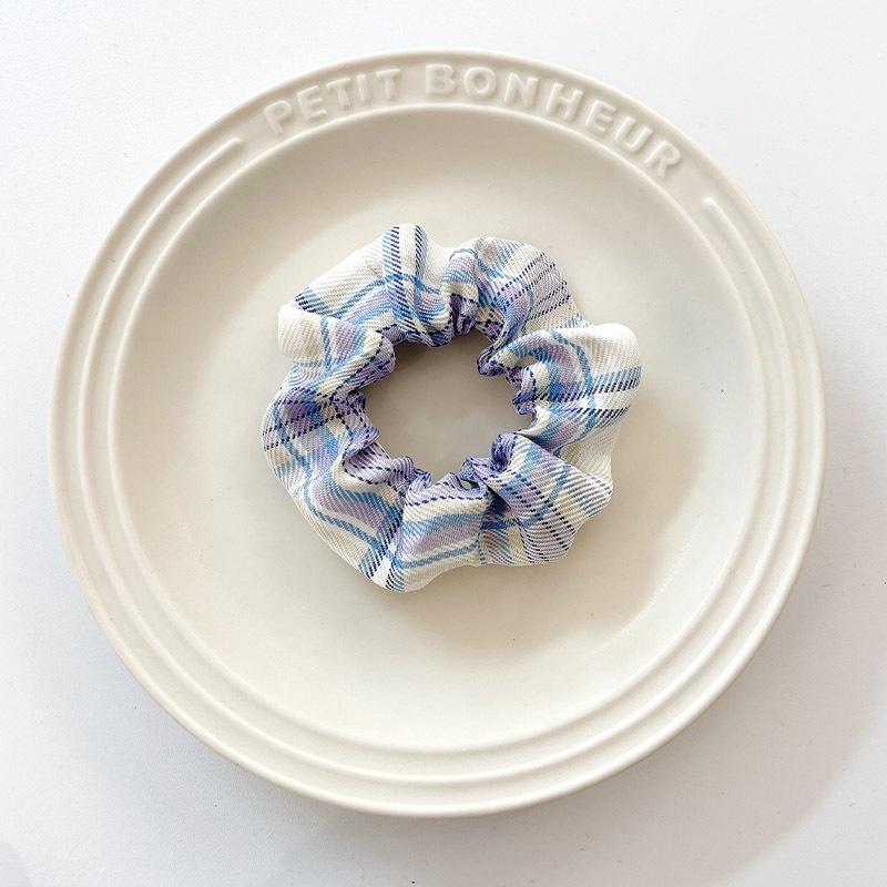 Women's Summer Fabric Scrunchie Pleated Plaid Leopard Hair Tie