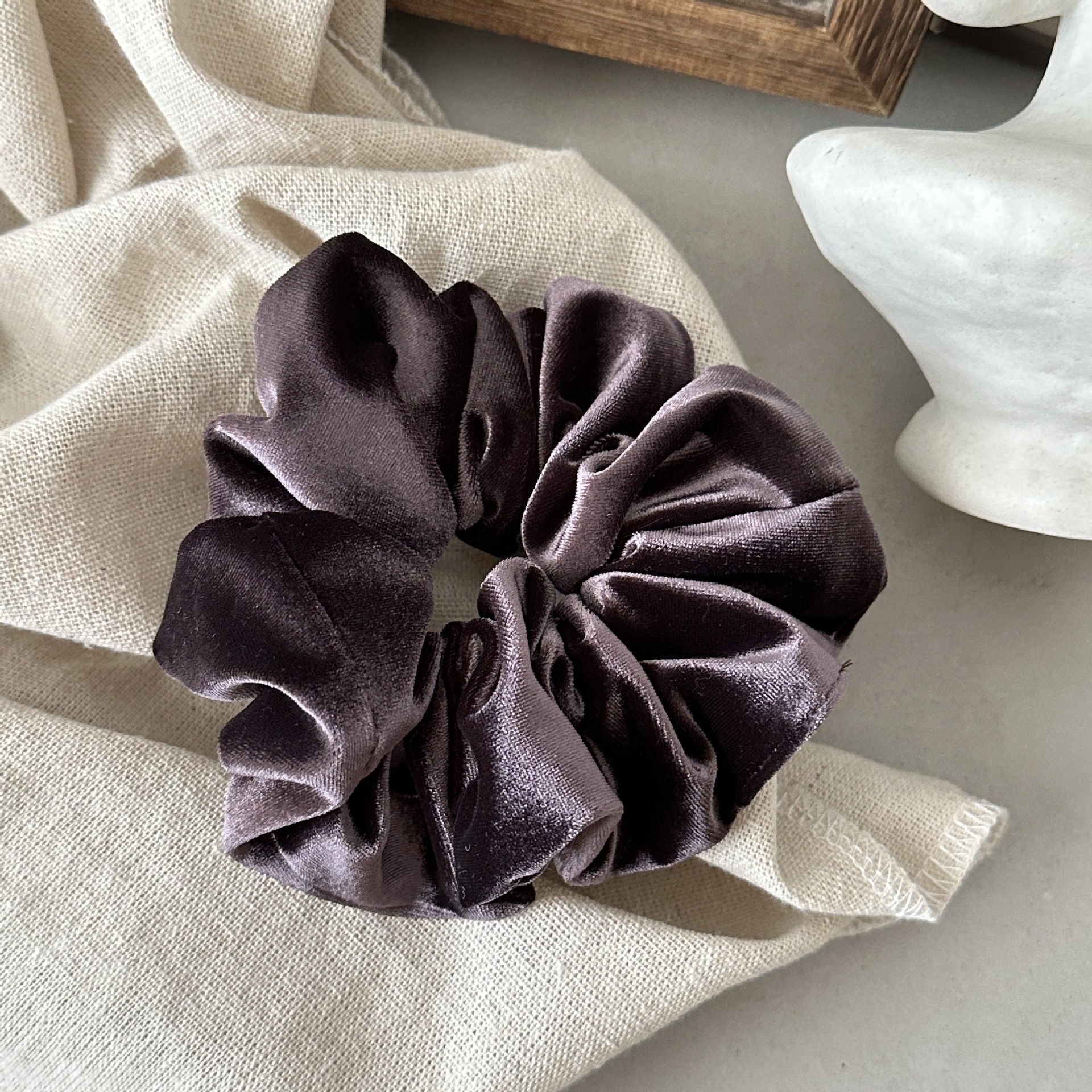 Women Large Velvet Scrunchie Soft Oversized Hair Tie Dark Solid Color