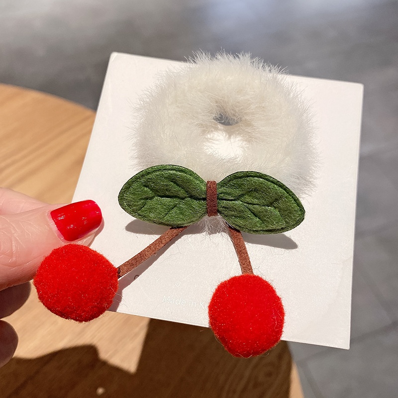 Women's Sweet Furry Cherry Ball High Elastic Hair Bands Rose Red