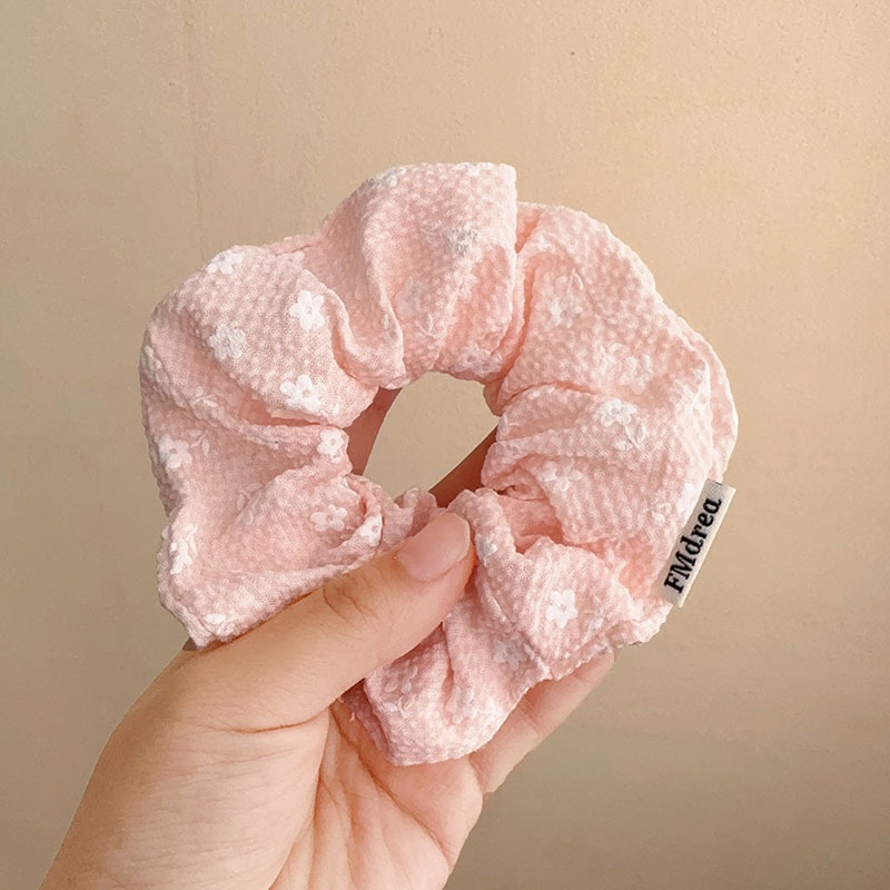 Women Spring Summer Cloth Hair Scrunchie Tie Romantic Polka Dot Lace