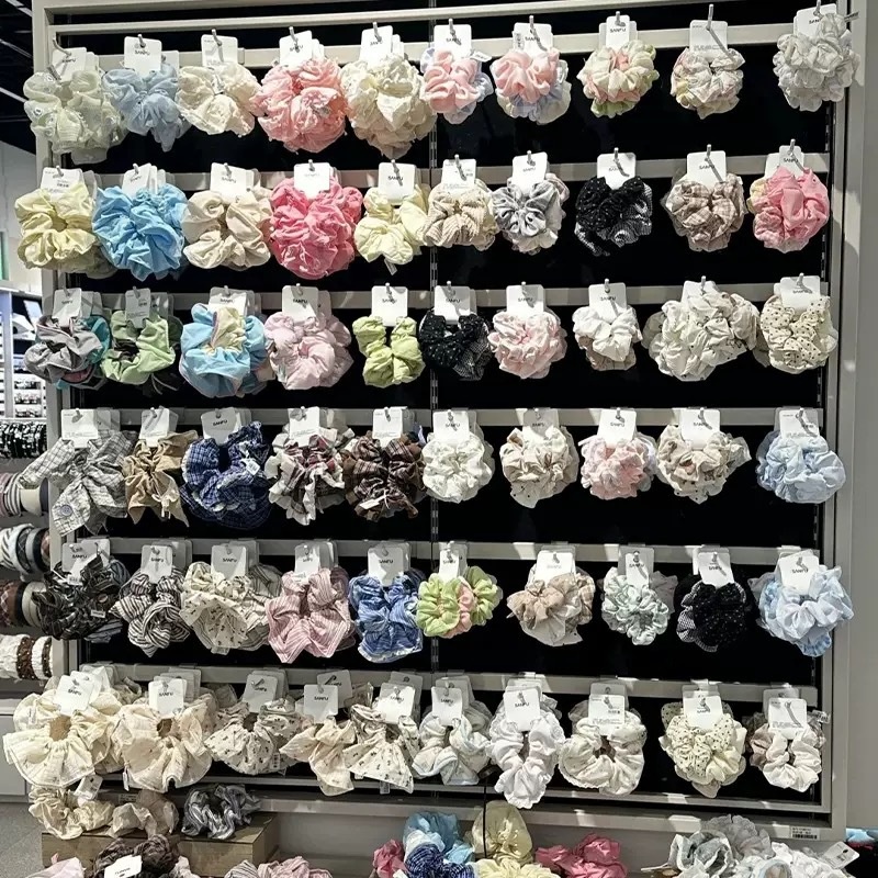 Women Spring Summer Cloth Hair Scrunchie Tie Romantic Polka Dot Lace