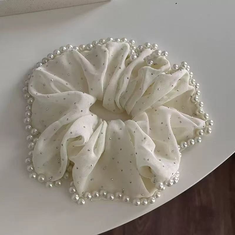 Women's High-End Large Cloth Bun Scrunchie Hair Tie Striped