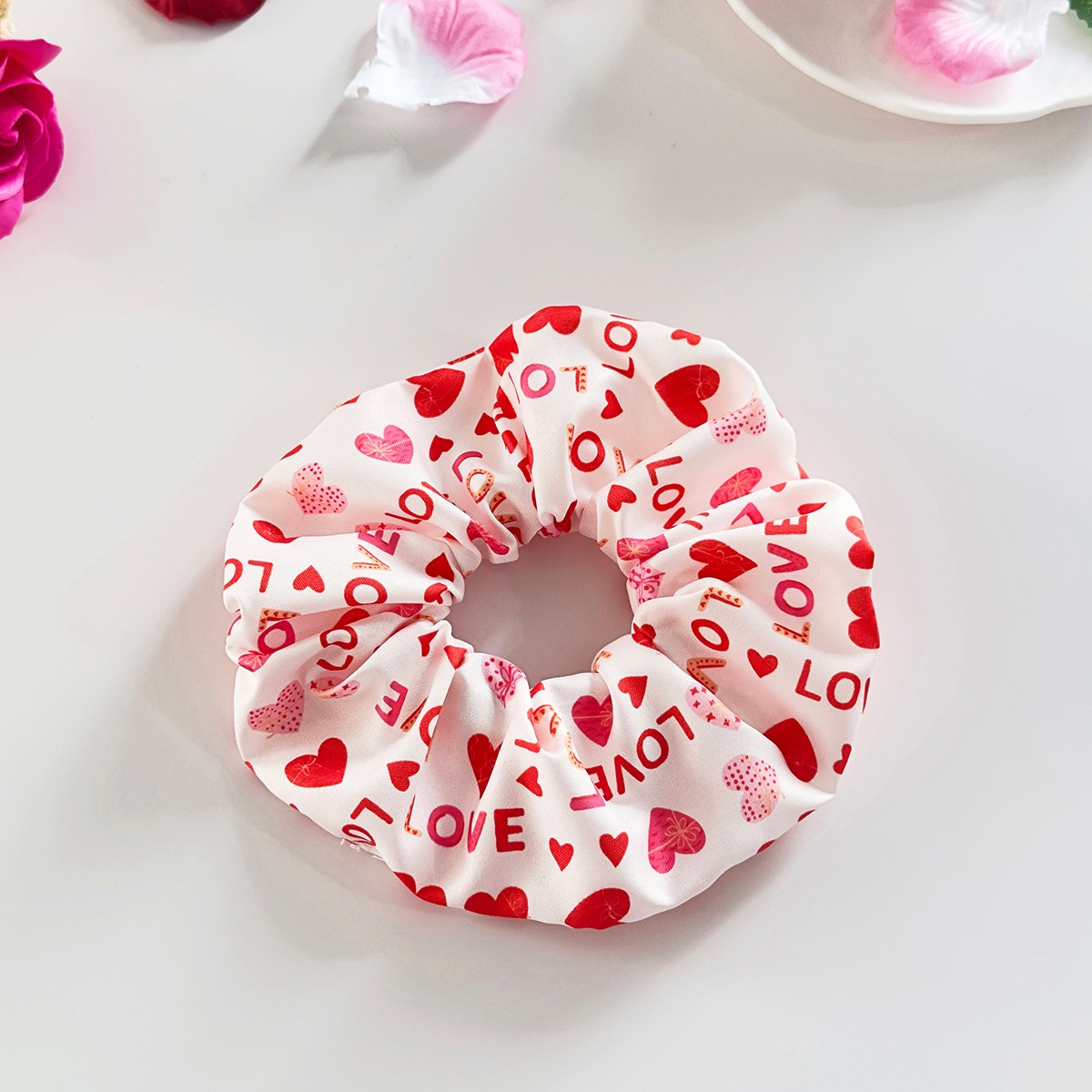 Women's Cloth Elastic Ponytail Hair Tie Red Pink Heart Lip Print